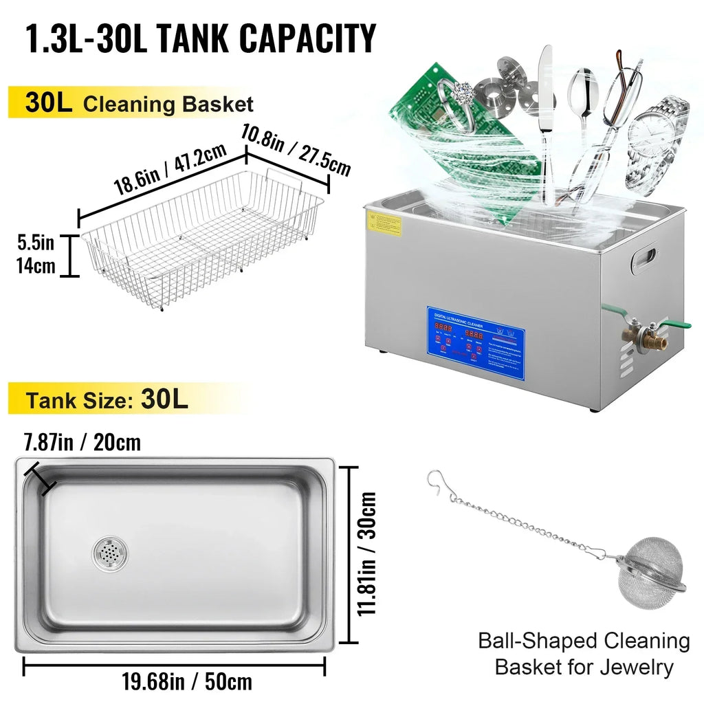 SIHAO Ultrasonic Cleaning Machine Digital Heated Cleaner for Jewelry, Glasses & Small Parts—Versatile Cleaning for Home & Commercial Use