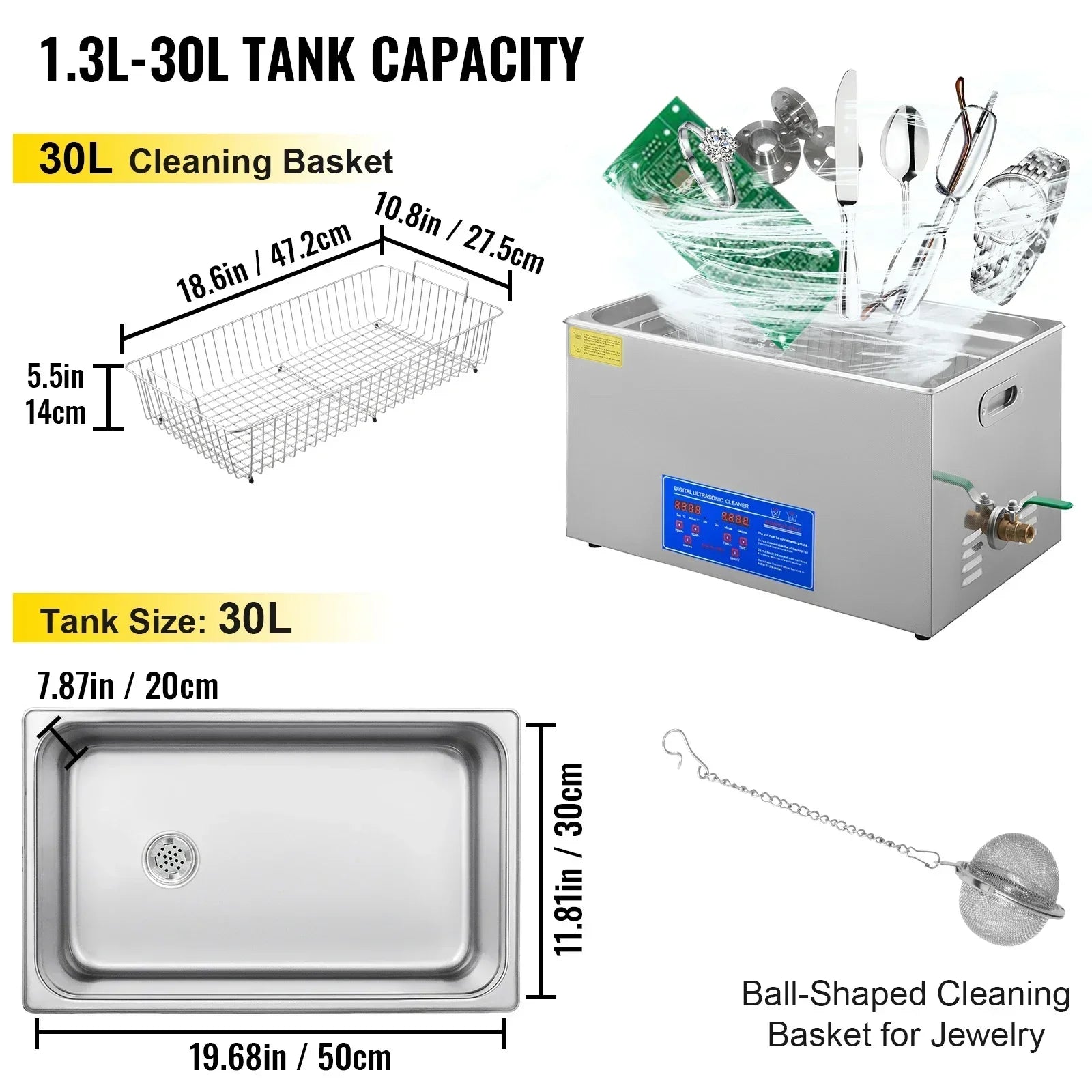 SIHAO Ultrasonic Cleaning Machine Digital Heated Cleaner for Jewelry, Glasses & Small Parts—Versatile Cleaning for Home & Commercial Use