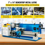 SIHAO Metal Mini Lathe Machine Mini Metal Lathe 7"x14" 550W 180x350mm Variable Speed with 3 Jaw Chuck for Metalworking Machine