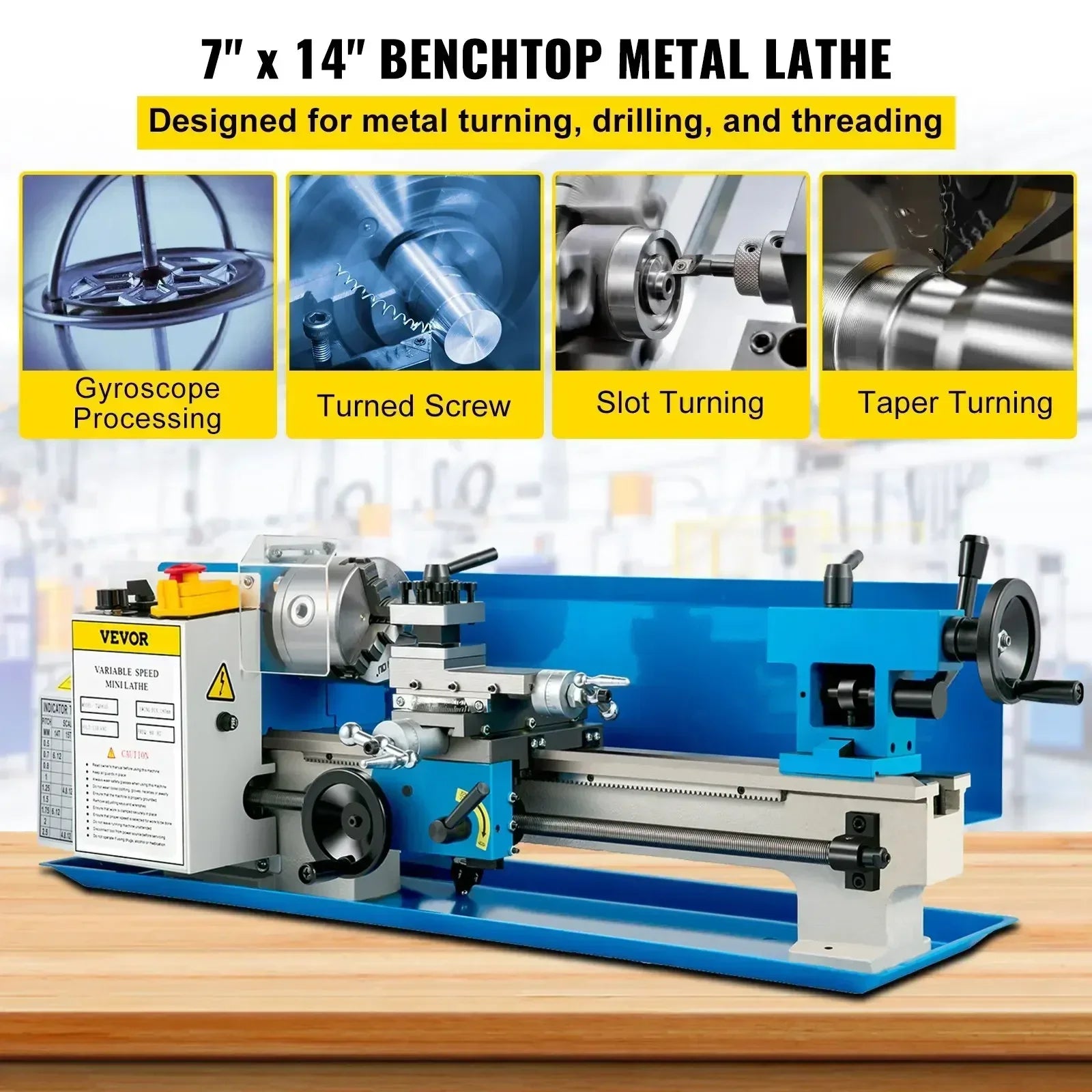 SIHAO Metal Mini Lathe Machine Mini Metal Lathe 7"x14" 550W 180x350mm Variable Speed with 3 Jaw Chuck for Metalworking Machine