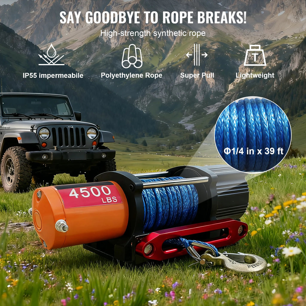 SIHAO 4500/3500/3000LBS 12V Electric Winch for ATV/UTV/Jeeps - Synthetic Rope, Wireless & Wired Remote IP55 Waterproof Off-Road