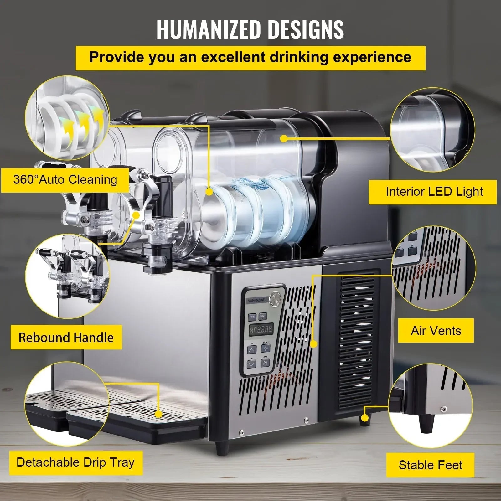 SIHAO Dual-Tank Slushie Maker 340W – 3L+3L Capacity with Precision Temp Control, Perfect for Busy Cafés & Fast-Food Outlets