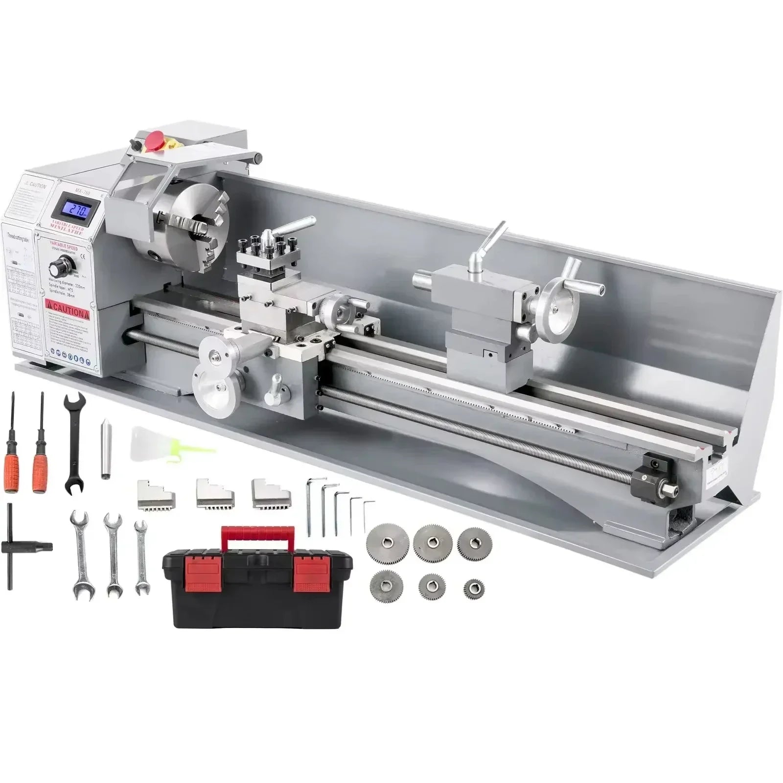SIHAO 1100W Mini Metal Lathe – 220mm Swing X 600mm Between Centers, Variable Speed, 3-Jaw Chuck, Precision Benchtop Lathe for Drilling & Threading