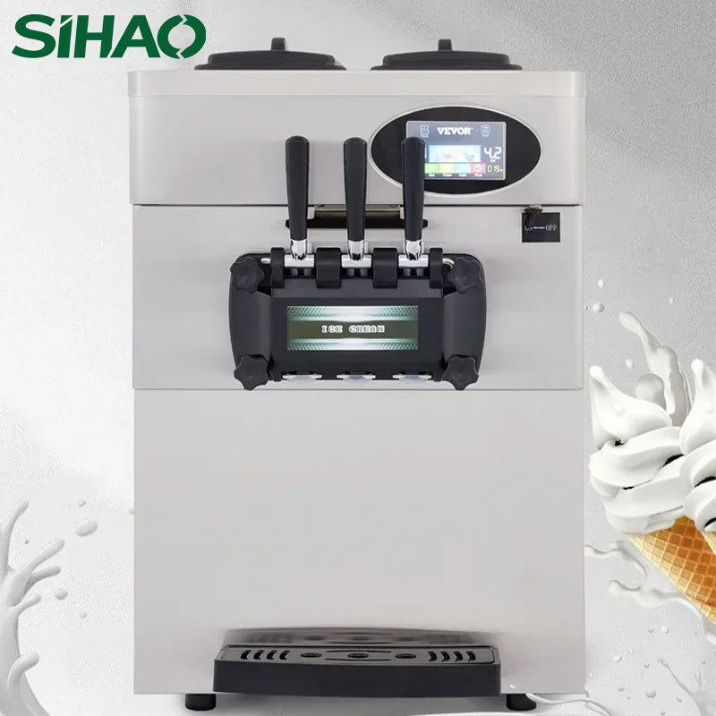 SIHAO 20-28L/H Soft Ice Cream Maker Commercial Countertop Tricolor 2+1 Flavors Sweet Cones Freezing Equipment Vending Machine