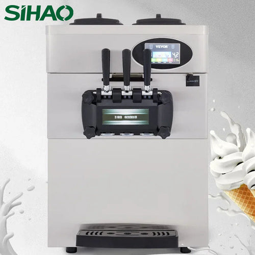 SIHAO 20-28L/H Soft Ice Cream Maker Commercial Countertop Tricolor 2+1 Flavors Sweet Cones Freezing Equipment Vending Machine