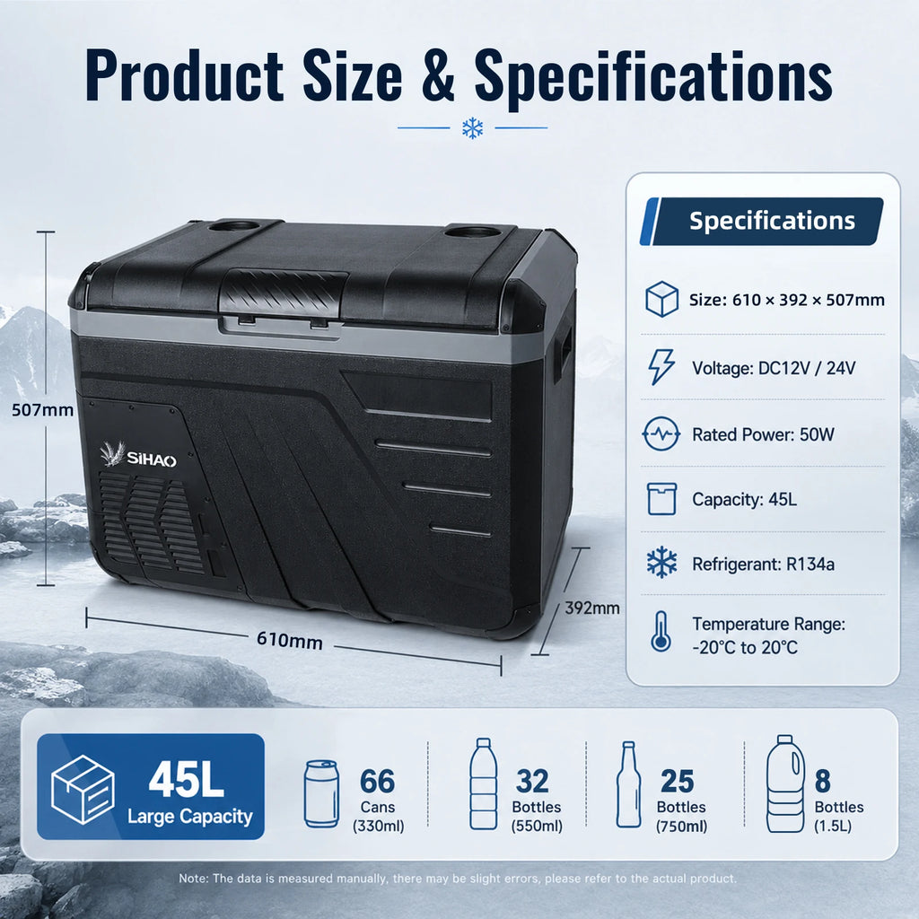 SIHAO 30L 35L 45L 12V 24V Car Fridge Freezer Portable Single Zone Compressor Refrigerator for Camping Truck RV Outdoor