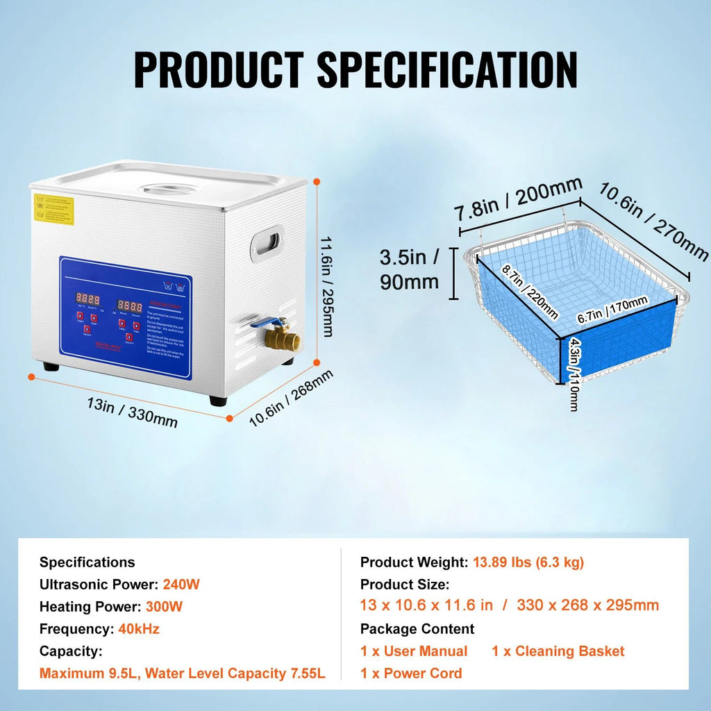 SIHAO Ultrasonic Cleaning Machine Digital Heated Cleaner for Jewelry, Glasses & Small Parts—Versatile Cleaning for Home & Commercial Use