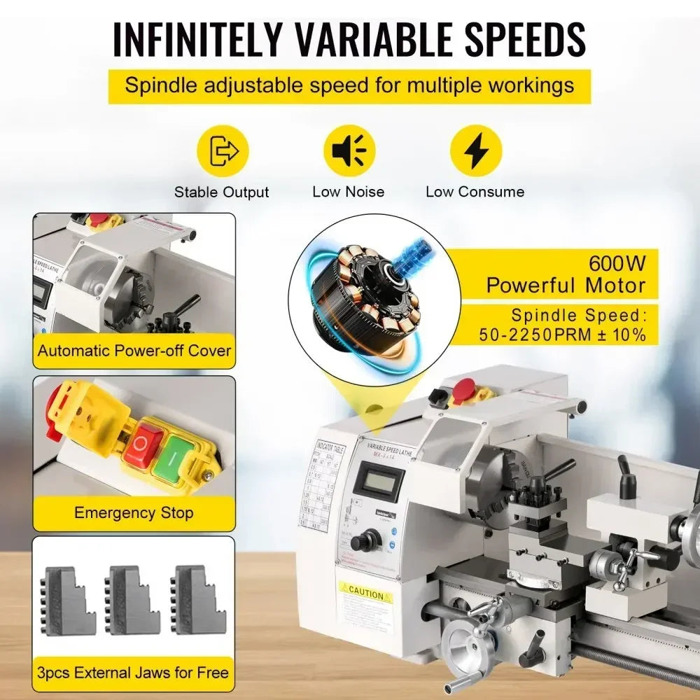 SIHAO Compact Benchtop Metal Lathe 8×14 Inch, Variable‑Speed Hobby Turning Machine, All‑in‑One Metalworking Tool for Turning, Drilling, Threading, Milling DIY Craft Projects