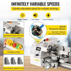 SIHAO Compact Benchtop Metal Lathe 8×14 Inch, Variable‑Speed Hobby Turning Machine, All‑in‑One Metalworking Tool for Turning, Drilling, Threading, Milling DIY Craft Projects