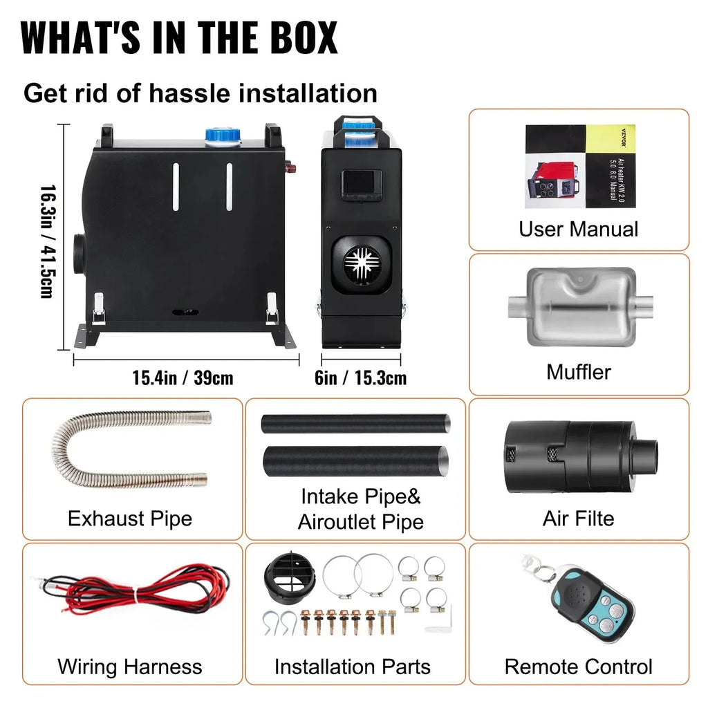 SIHAO Fast-Heating Diesel Parking Heater 5-8KW 12V – Portable Kit with Remote, Ideal for Vans & Trucks
