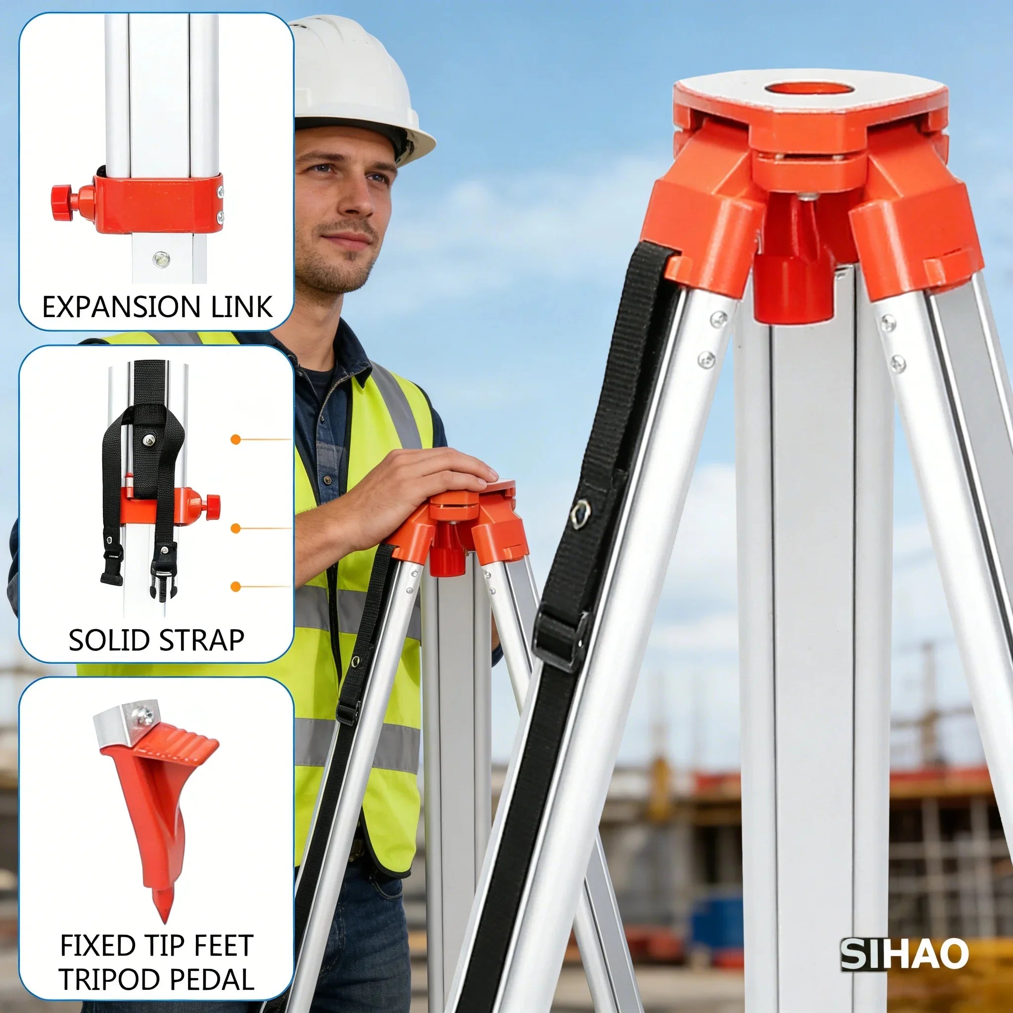 SIHAO 1.65M Laser Level Tripod & Staff Kit – Adjustable Height Aluminum Stand with Ruler for Engineering Surveying & Mapping
