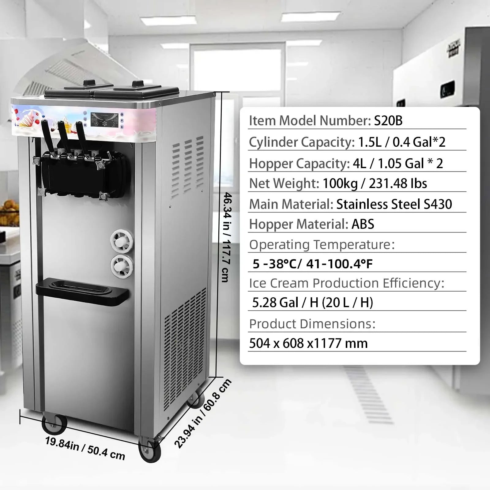 SIHAO Soft Ice Cream Machine Commercial Soft Ice Cream Maker Machine Ice Cream Machine for Restaurants Bars Cafes Bakeries