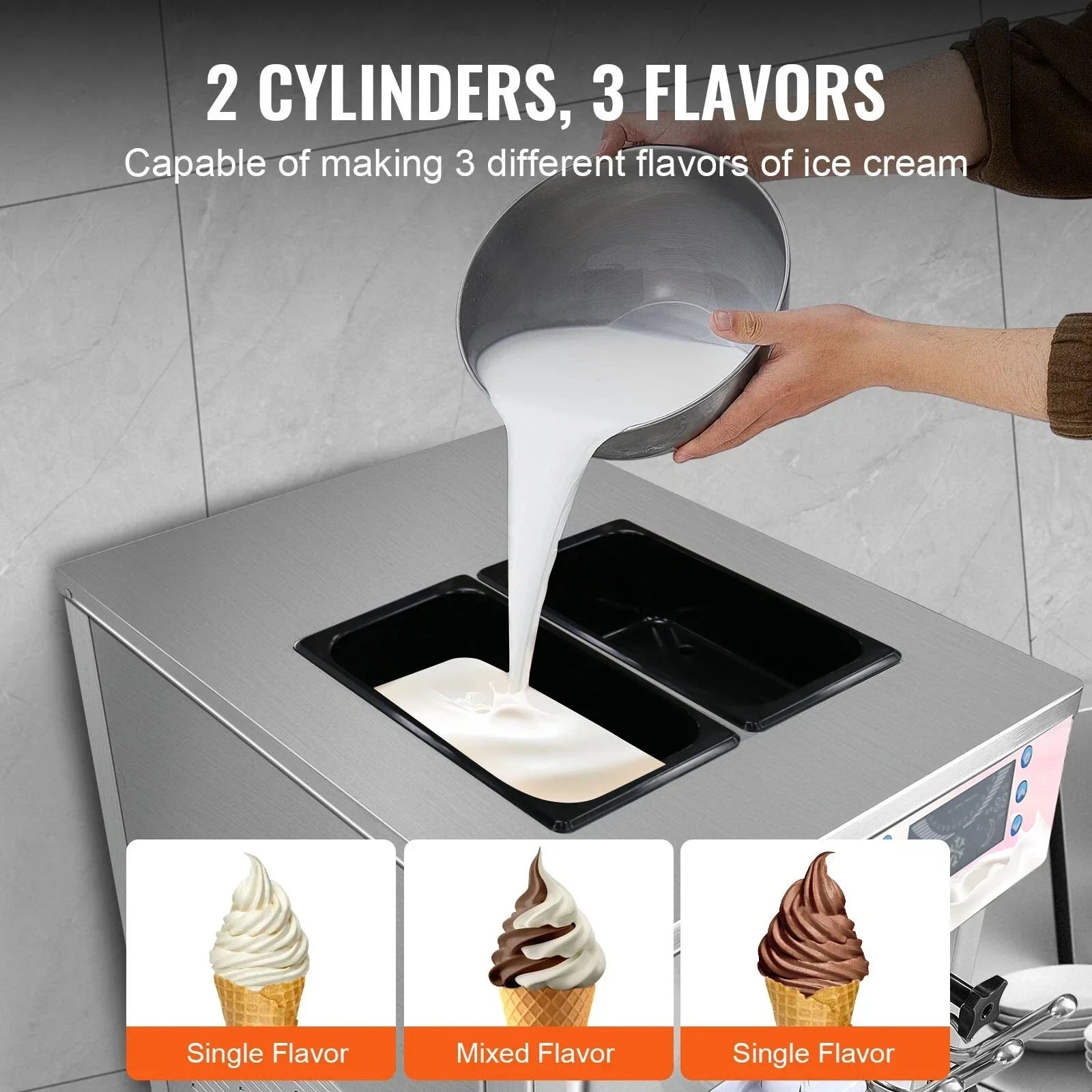 SIHAO Soft Serve Ice Cream Machine Ice Cream Machine 20-28 L/h Ice Cream Machine Ice Cream 3 Flavor