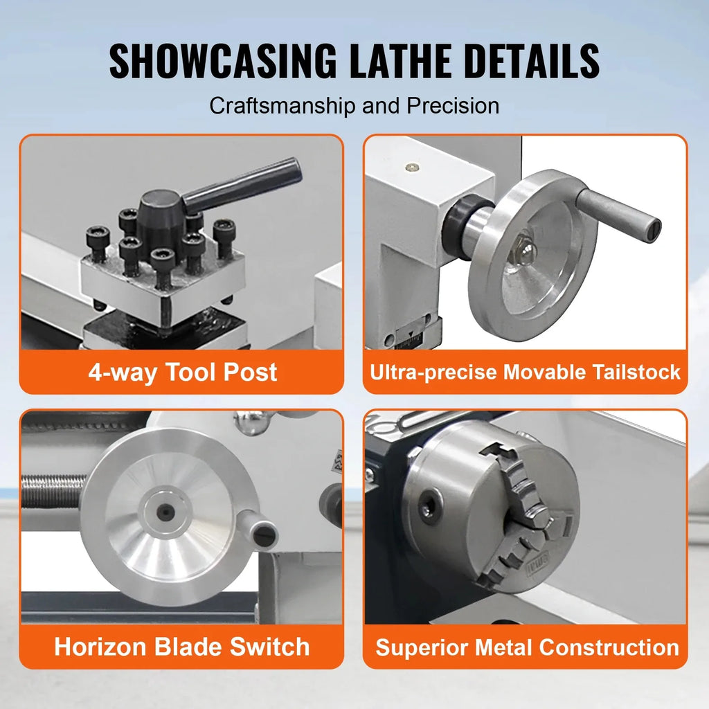 SIHAO 1500W Mini Metal Lathe 220x500mm, 9x20" Bench Table Top Lathe, 3-Jaw Chuck 100mm, MT5 MT2, 0-2500RPM Stepless Speed, Digital Display, Imperial Metric Thread 12-52TPI 0.5-2.5mm, Spindle Accuracy 0.01-0.02mm, for Precision Metal Turning Processing