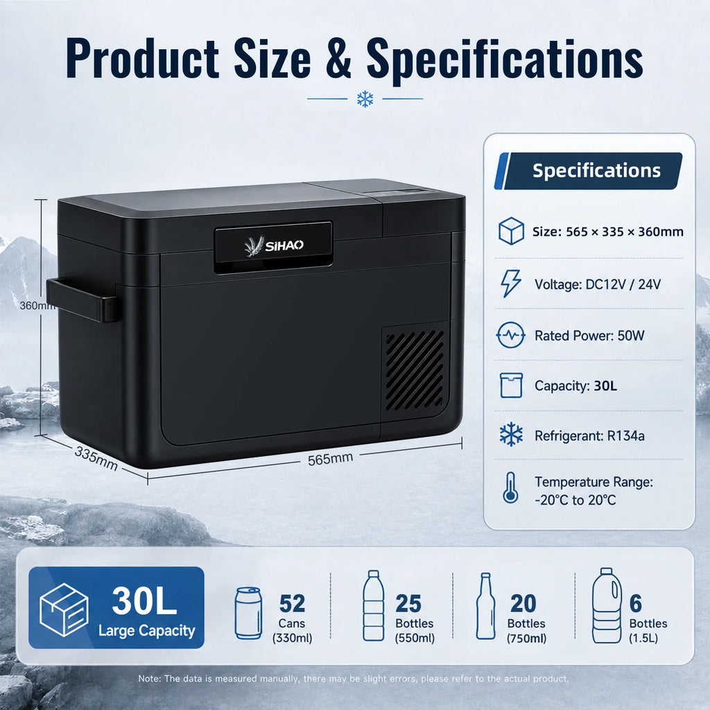 SIHAO 30L 35L 45L 12V 24V Car Fridge Freezer Portable Single Zone Compressor Refrigerator for Camping Truck RV Outdoor
