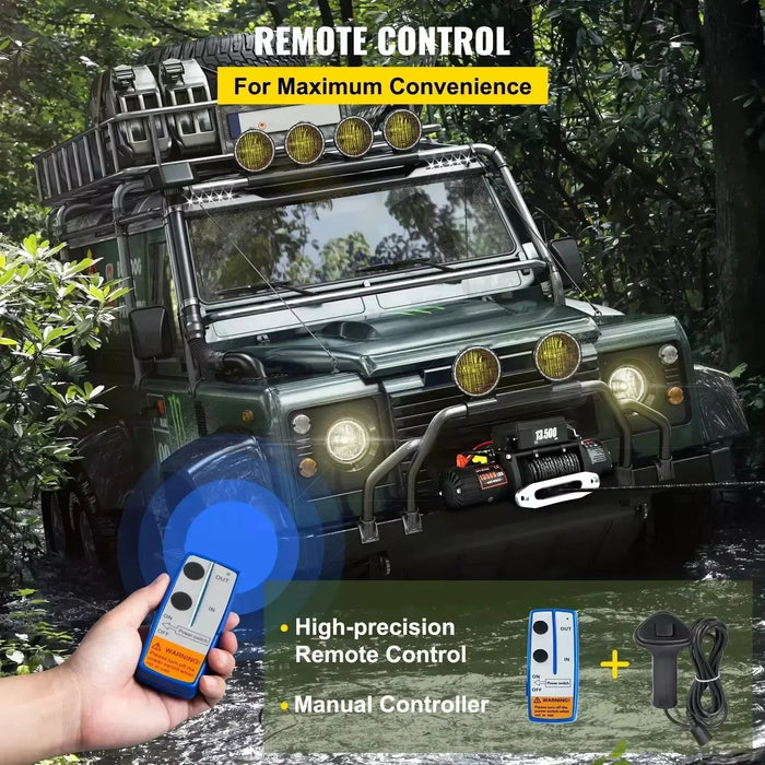 SIHAO 12V Electric Winch 13500LBS, Truck/ATV Winch with Synthetic Rope & Wireless Remote, for 4X4 Off-Road Trailer Jeep Recovery