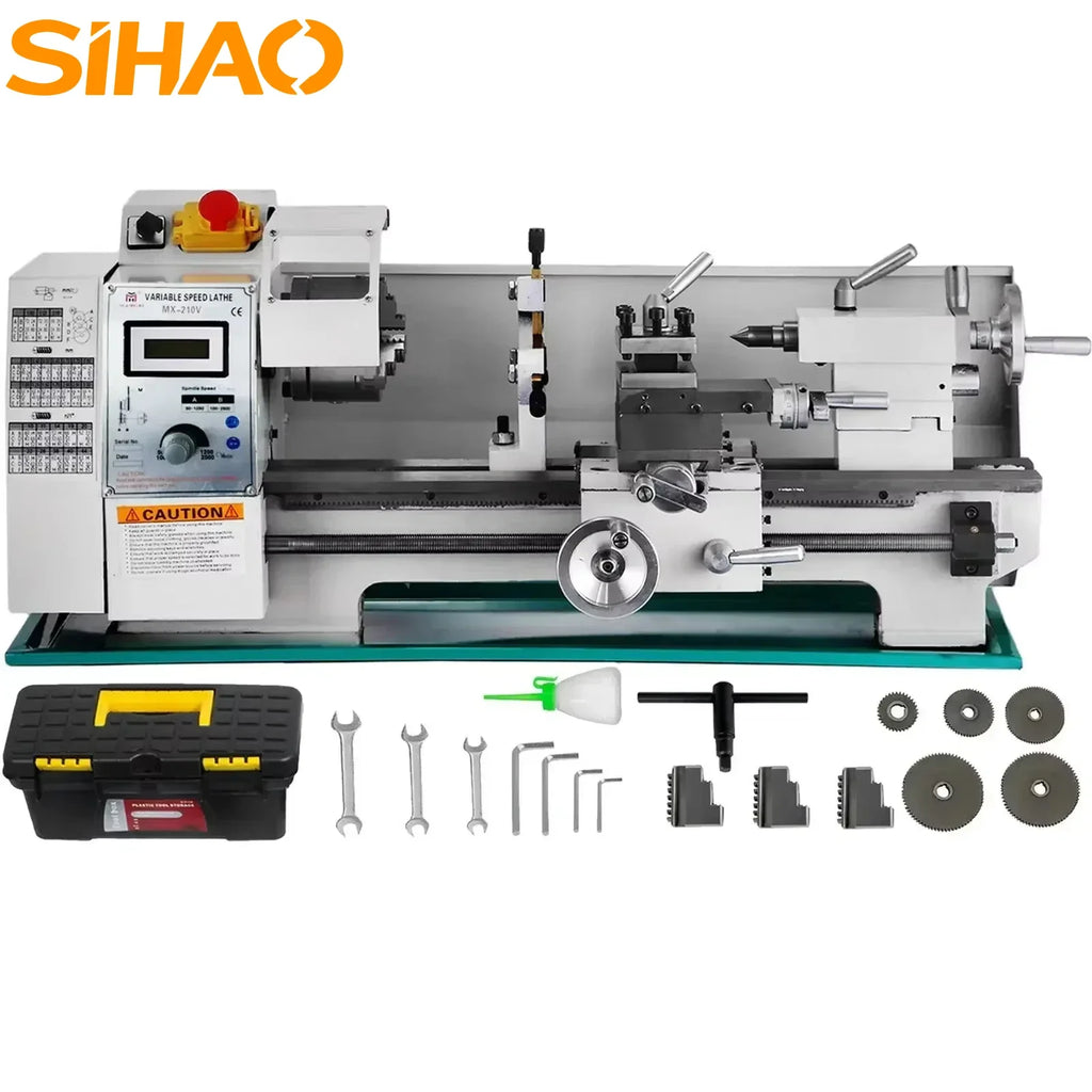 SIHAO 1100W Mini Metal Lathe – 220mm Swing X 600mm Between Centers, Variable Speed, 3-Jaw Chuck, Precision Benchtop Lathe for Drilling & Threading
