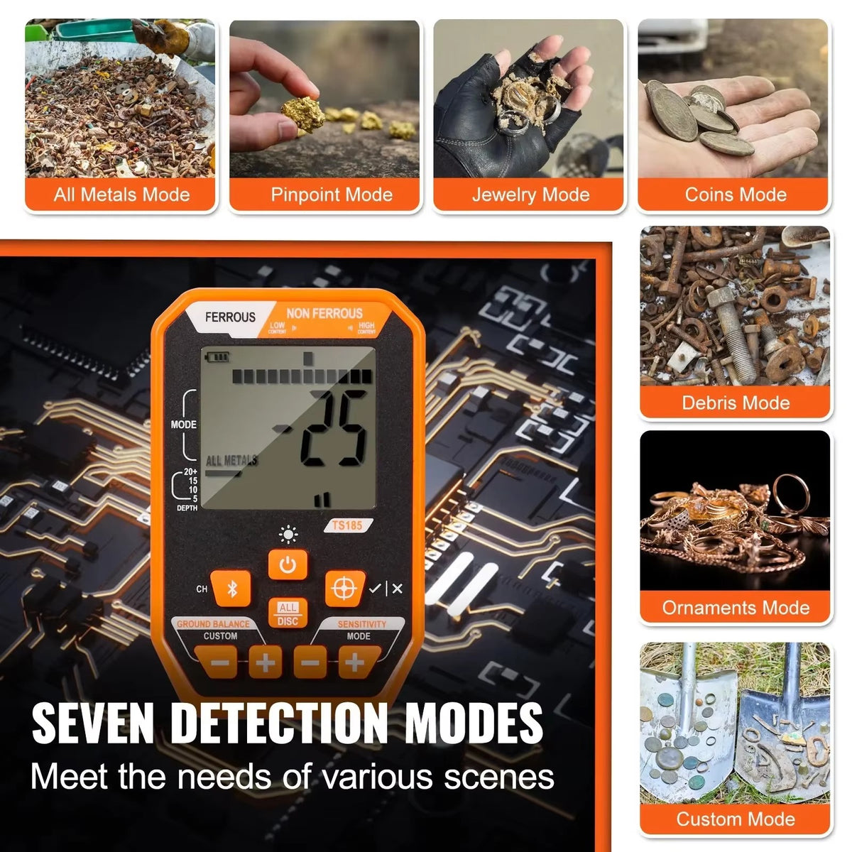 SIHAO 12" Waterproof Metal Detector – 7 Modes, Rechargeable, Ready for Treasure
