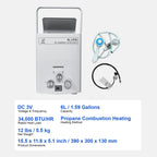 SIHAO 6L Portable Tankless Gas Water Heater with Digital Display & Shower Head – Propane Camping Shower, Outdoor Travel Hot Water System with Pressure Regulator