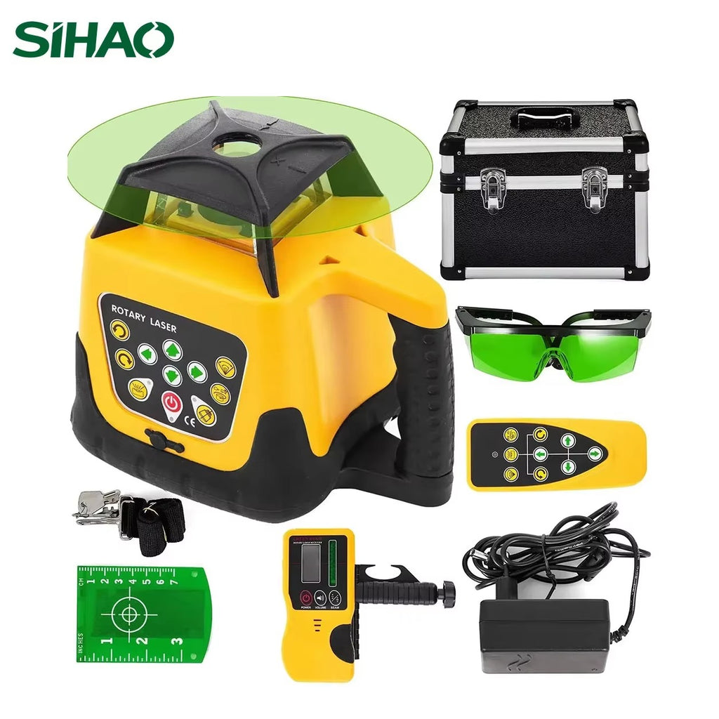 SIHAO 360° Rotary Laser Level Self-Leveling Red Beam — with Remote & Receiver for Construction Indoor Outdoor Alignment