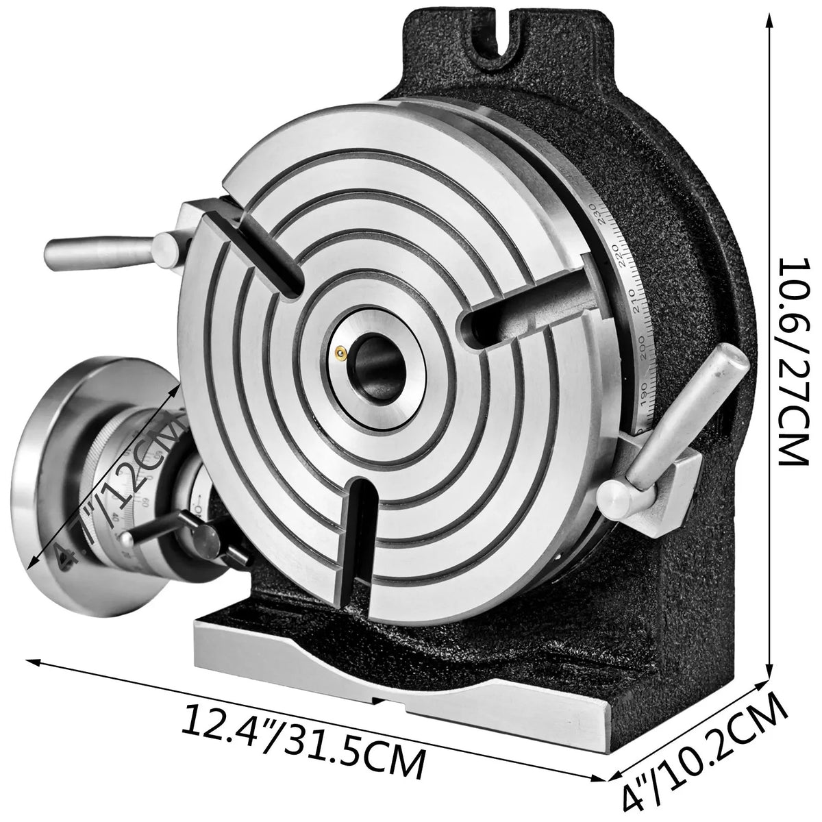 SIHAO 8"/200mm Rotary Table – Horizontal/Vertical Mount, MT-3 Spindle, 360° Swivel Base with 3 or 4 T-Slots, Heavy-Duty for Precision Milling & Drilling