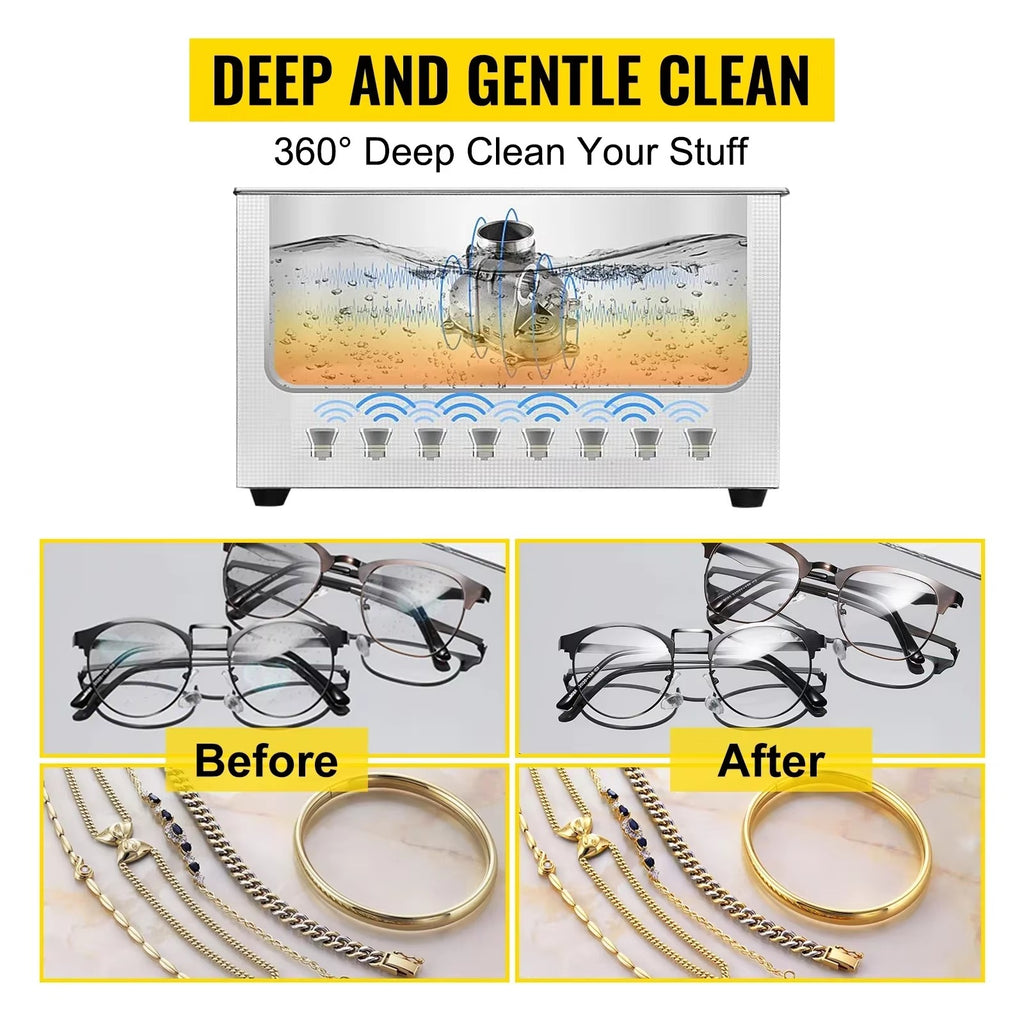 SIHAO 800ml Ultrasonic Cleaner 30W Portable Sonic Bath for Jewelry Glasses Watches Dentures Coins