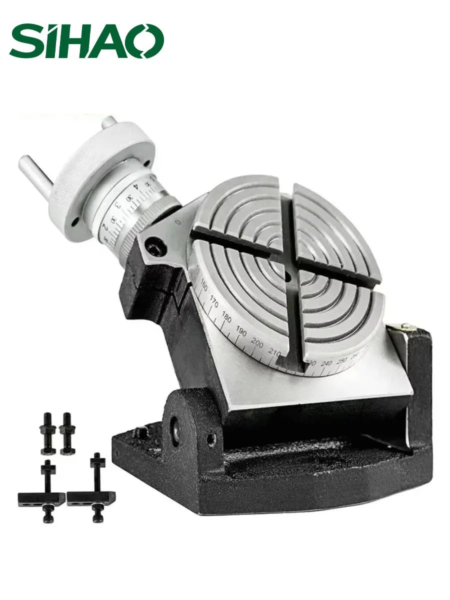 SIHAO 4" 100mm Horizontal Vertical Rotary Table Tilting 360° Milling Machine Worktable 4-Slot Precision HV Indexing Plate for Drill Press