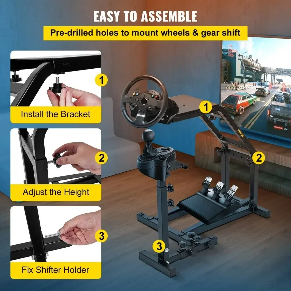 SIHAO Racing Wheel Stand – Adjustable Simulator Cockpit W/ Shifter Mount & Pedal Plate for Logitech G25/G27/G29/G920 & Thrustmaster