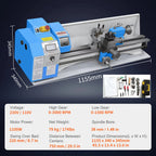 SIHAO 1100W Mini Metal Lathe 220×600mm & 220×750mm— Precision Benchtop Power Metal Lathe Variable Speed Brushless Motor Metal Gears