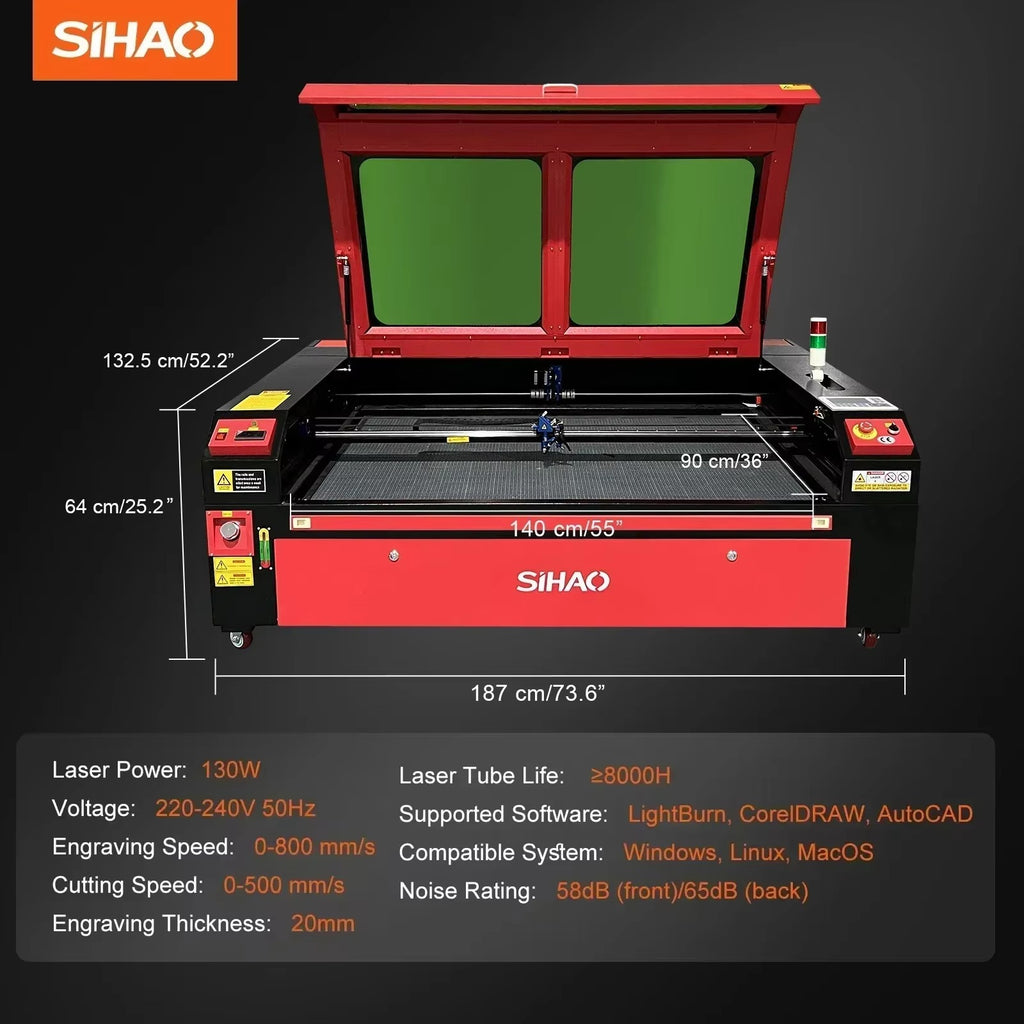 SIHAO CO2 Laser Engraver 50/60/80/100/130W, Ruida & LightBurn Laser Engraving Machine for Wood Fabric