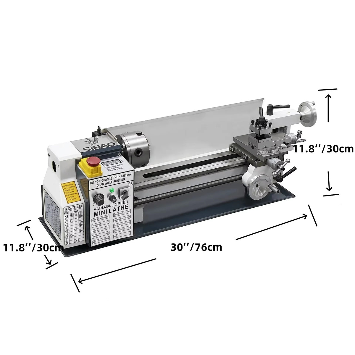 SIHAO 750W Mini Metal Lathe 180×350mm — 4 Inch 3-Jaw Chuck DC Motor Benchtop Metal Turning Machine for Metalworking Projects