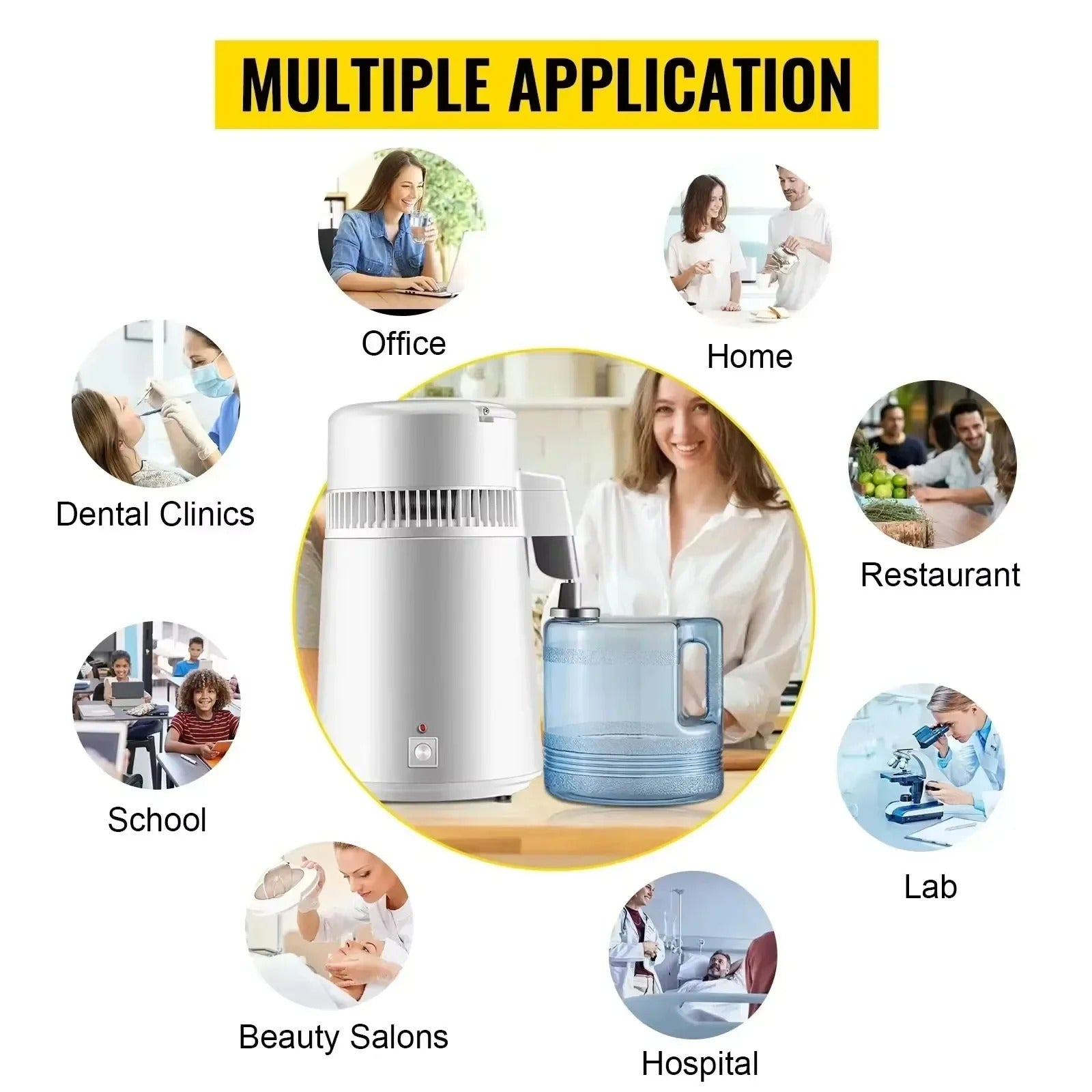 SIAHO 4L 220V Water Distiller Purifier 1L/h 304 Stainless Steel Auto Shut-Off for Essential Oil Extraction Dental Medical Home Use