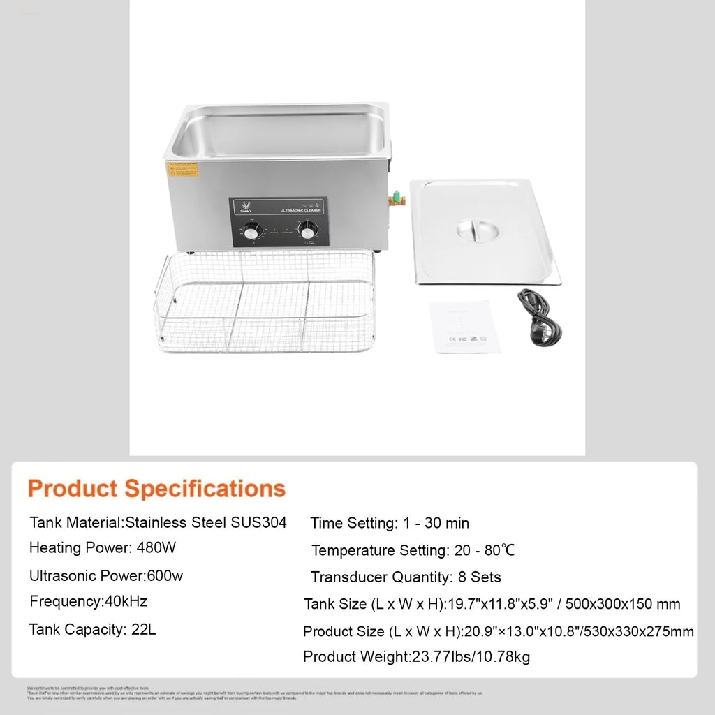 SIHAO 40kHz Ultrasonic Cleaner with Knob Control, Heater & Timer – Available in 2L To 30L Capacities, Ideal for Jewelry, Eyeglasses, Dentures, and Musical Instruments