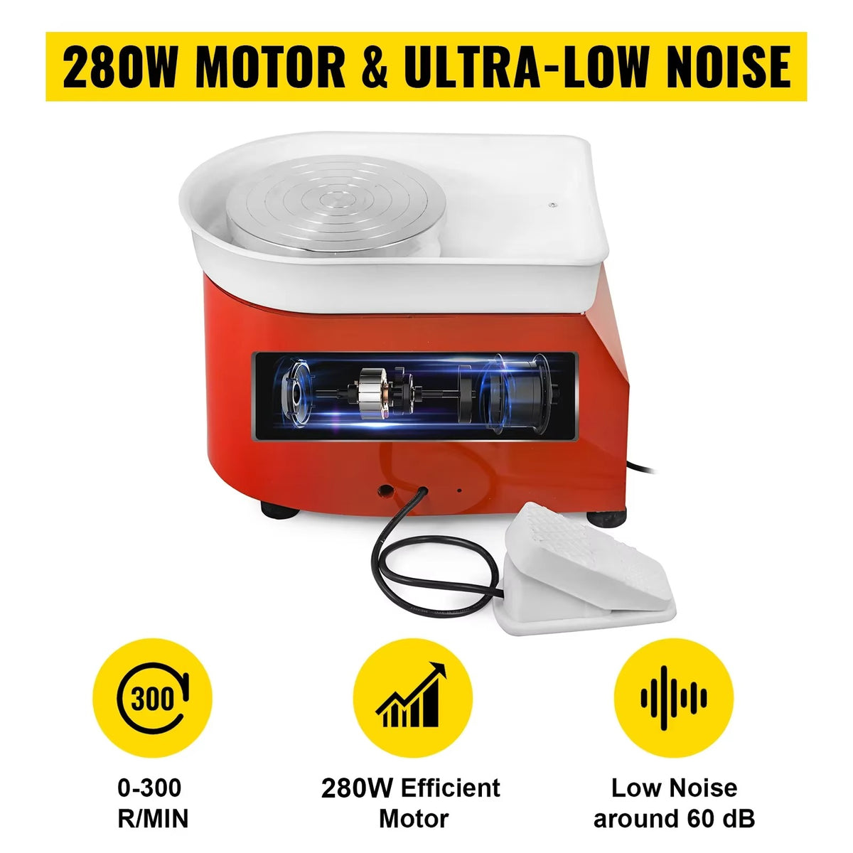 SIHAO 25-30cm 350W Electric Ceramic Wheel Pottery Forming Machine DIY Clay Art Craft Tool with Adjustable Speed Foot Pedal for Students