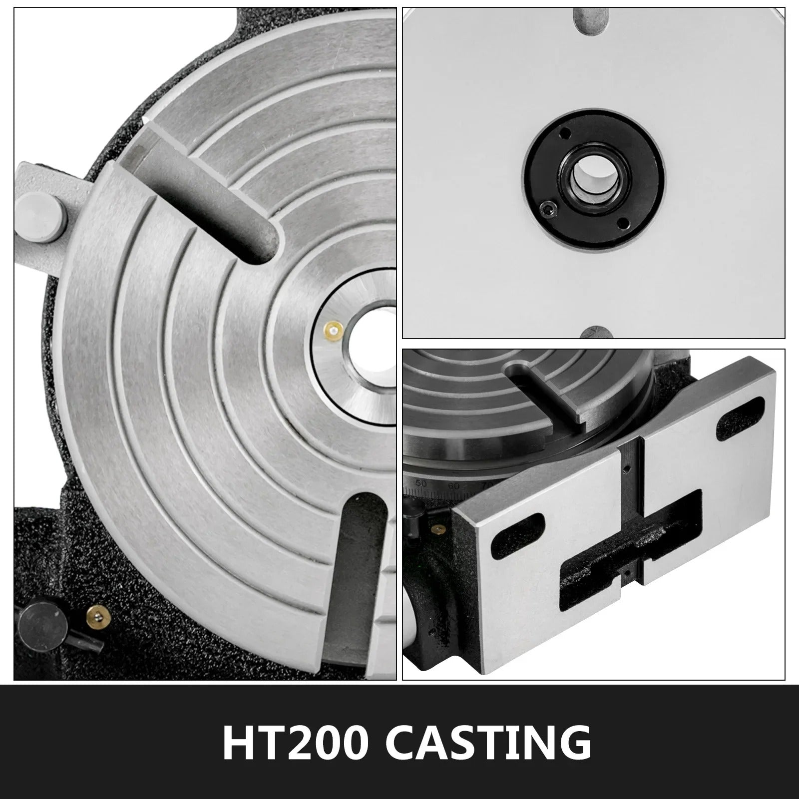 SIHAO 8"/200mm Rotary Table – Horizontal/Vertical Mount, MT-3 Spindle, 360° Swivel Base with 3 or 4 T-Slots, Heavy-Duty for Precision Milling & Drilling
