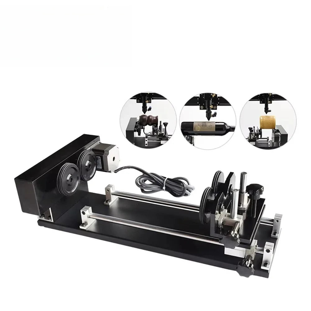 SIHAO Rotary Axis Kit for Laser Engraver – 3-in-1 Roller System with NEMA23 Stepper Motor for Engraving Cylinders, Cups & Spherical Objects