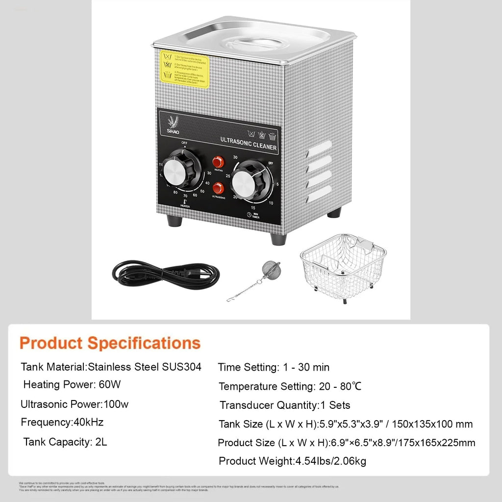 SIHAO 40kHz Ultrasonic Cleaner with Knob Control, Heater & Timer – Available in 2L To 30L Capacities, Ideal for Jewelry, Eyeglasses, Dentures, and Musical Instruments