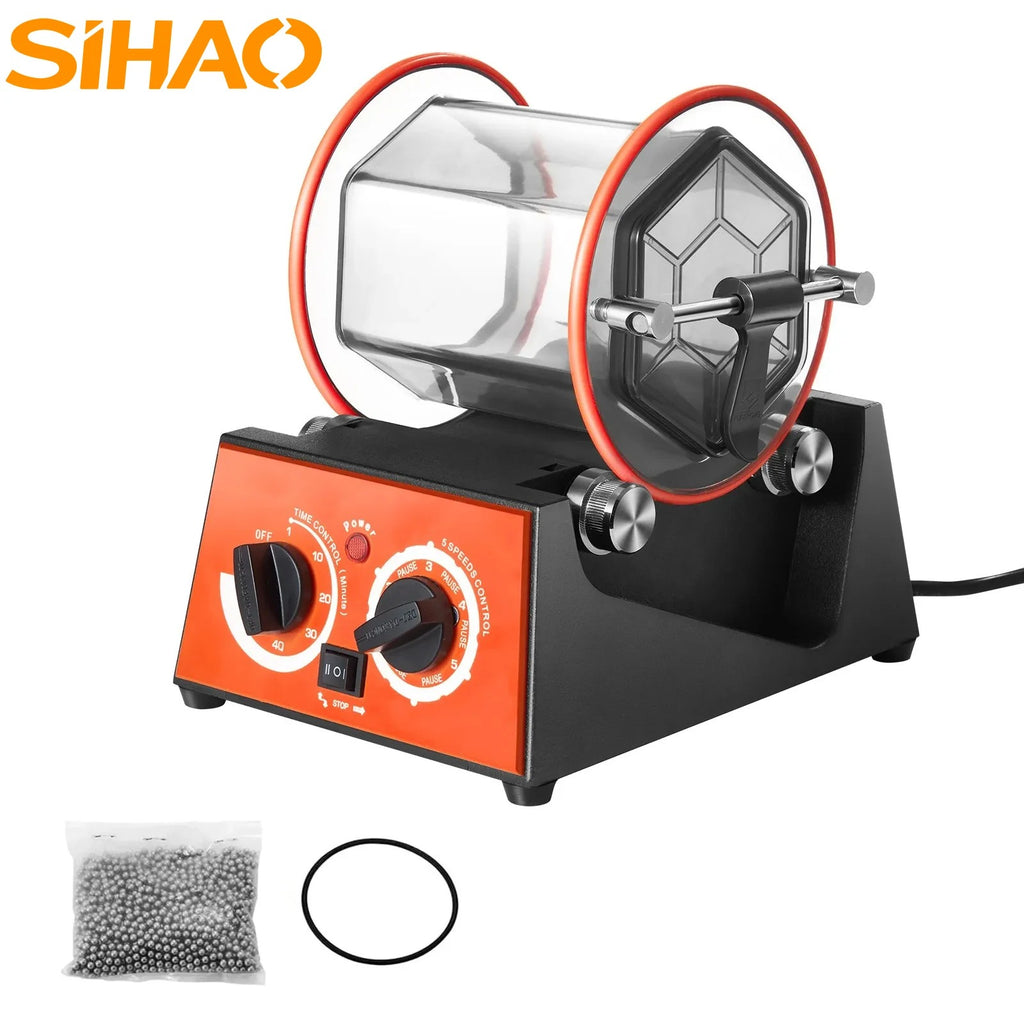 SIHAO 3-5kg Jewelry Tumbler – 5-Speed Rotary Finisher with Digital Timer & Reversible Rotation for Polishing, Burnishing & Metal Tumbling