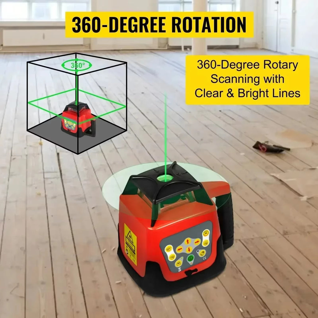 SIHAO 360° Rotary Laser Level Self-Leveling Red Beam — with Remote & Receiver for Construction Indoor Outdoor Alignment