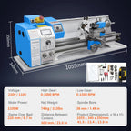 SIHAO 1100W Mini Metal Lathe 220×600mm & 220×750mm— Precision Benchtop Power Metal Lathe Variable Speed Brushless Motor Metal Gears