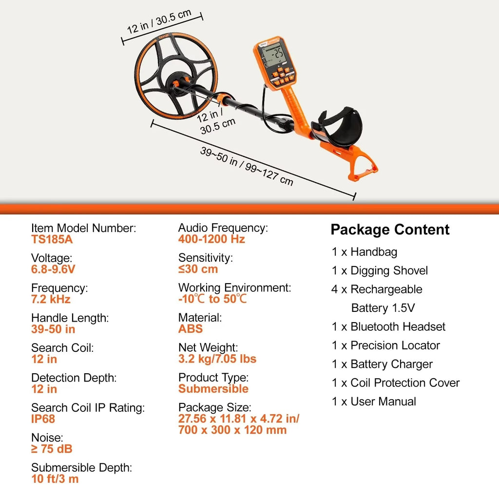 SIHAO 12" Waterproof Metal Detector – 7 Modes, Rechargeable, Ready for Treasure