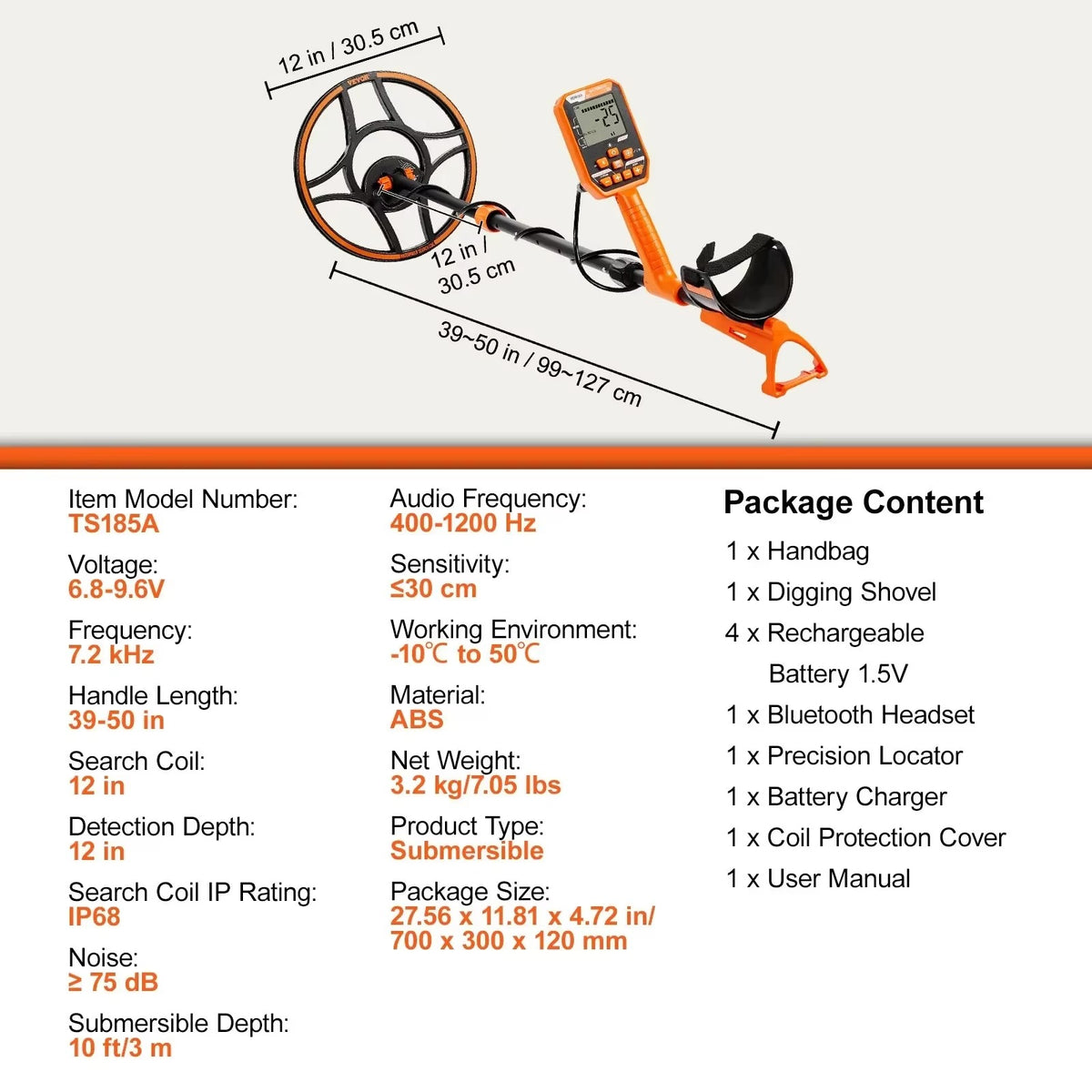 SIHAO 12" Waterproof Metal Detector – 7 Modes, Rechargeable, Ready for Treasure