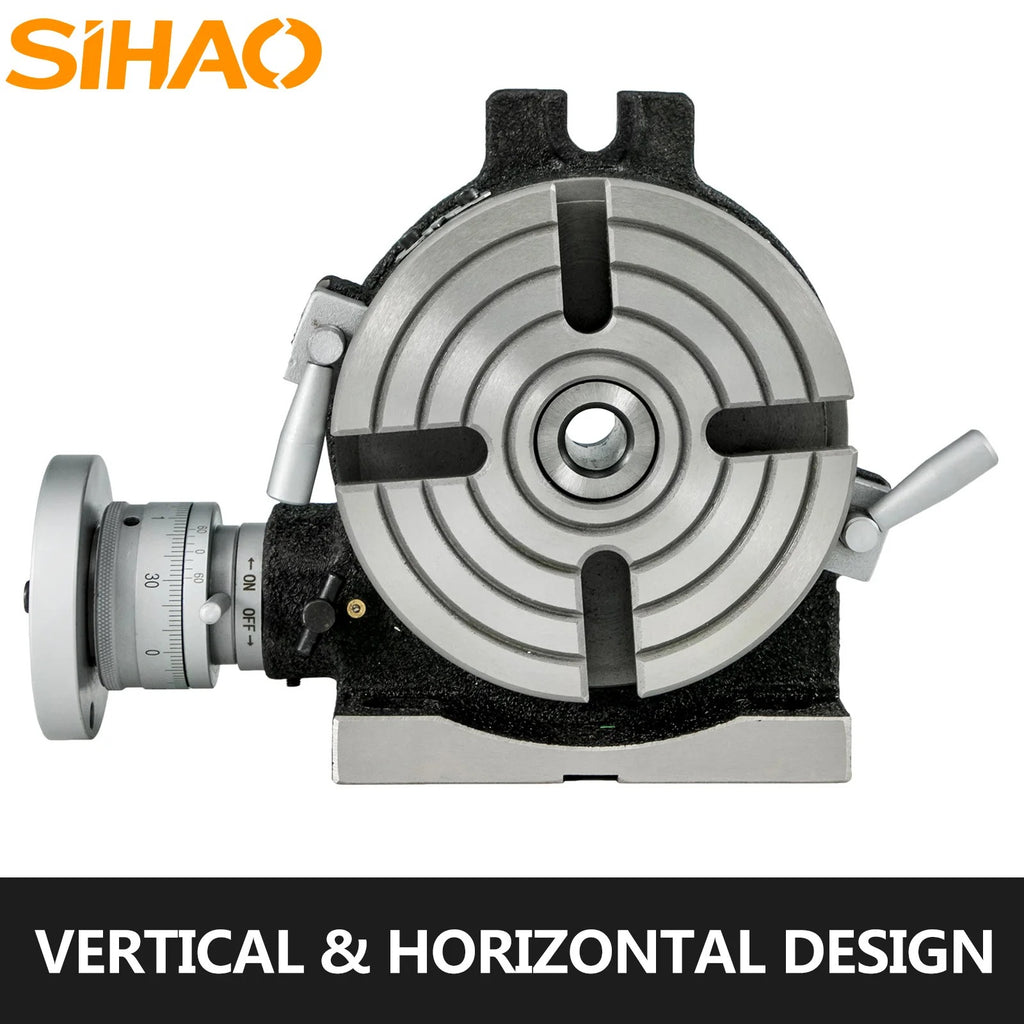 SIHAO 6"/150mm & 4"/100mm Precision Rotary Table – Horizontal & Vertical Mounting, MT-3 Spindle, 360° Swivel Base with T-Slots, Ideal for Milling & Drilling