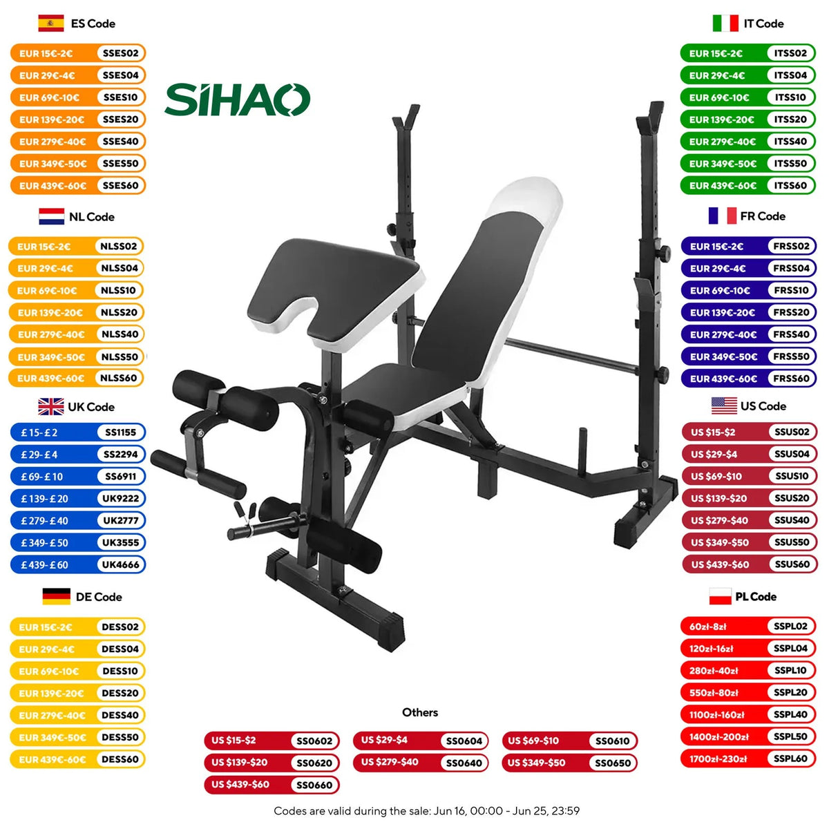 SIHAO Multi-Purpose Weight Bench – Adjustable Utility Bench with Leg Curl/Developer & Press Station for Full Body Home Gym Strength Training