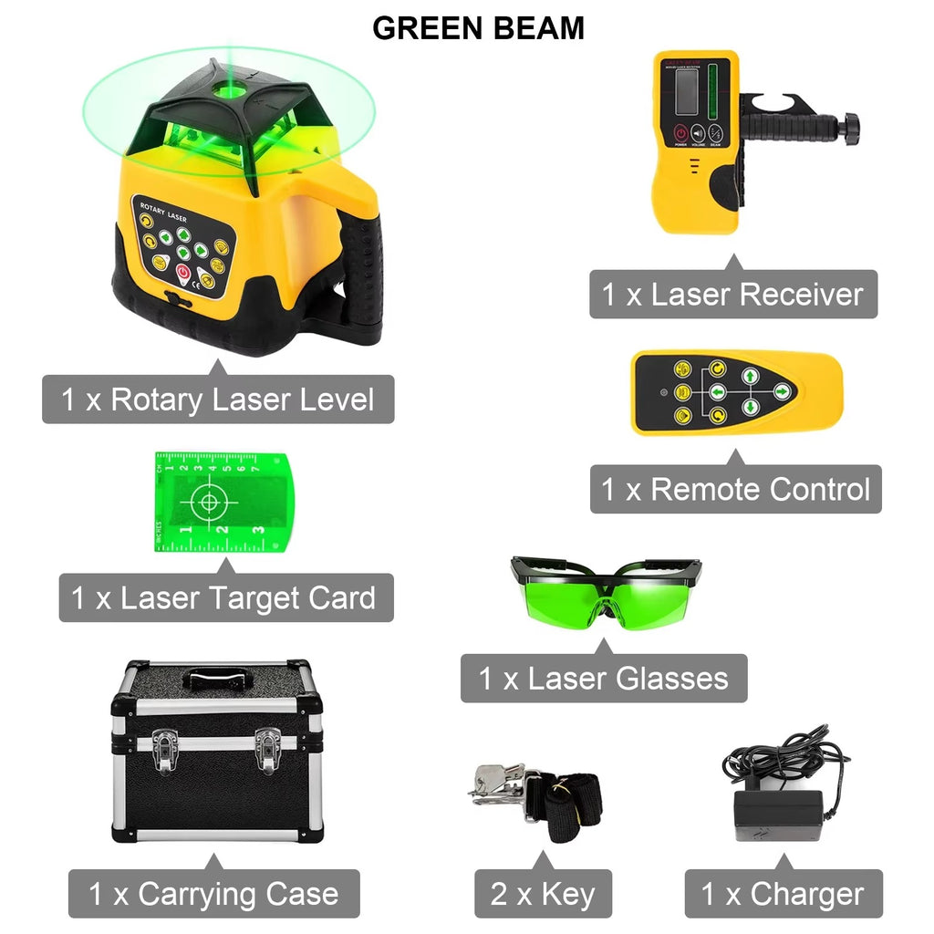 SIHAO 360° Rotary Laser Level Self-Leveling Red Beam — with Remote & Receiver for Construction Indoor Outdoor Alignment