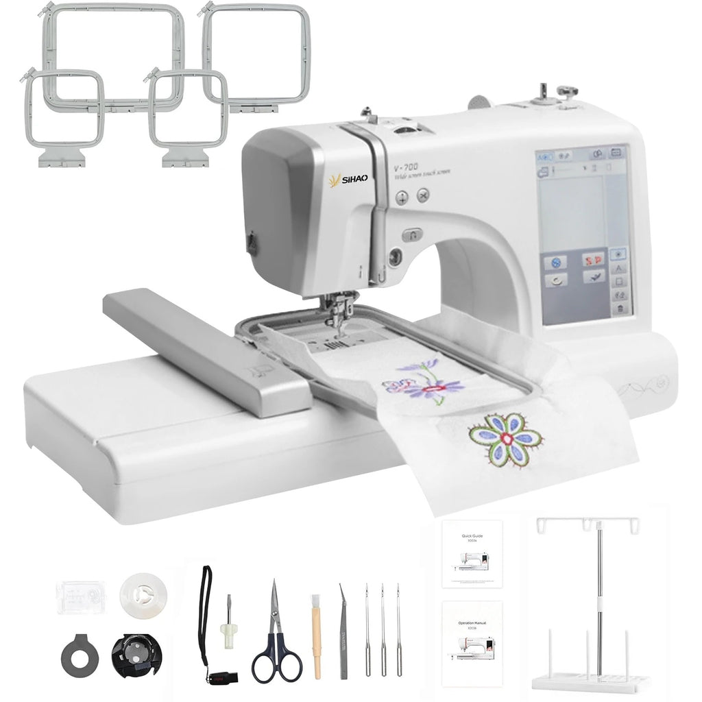 SIHAO MRSV700 Automatic Embroidery Machine with Touch Screen – Computerized Home/Commercial Use, Supports LOGO, Letters, and Electric Sewing (Sewing & Embroidery Combo)