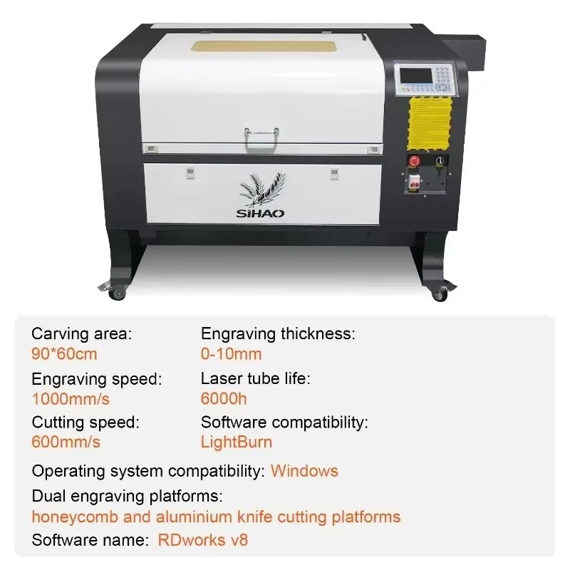 SIHAO CO2 Laser Engraver 60x90cm Laser Cutting Machine with Industrial Digital Control for Wood Acrylic Leather Fabric
