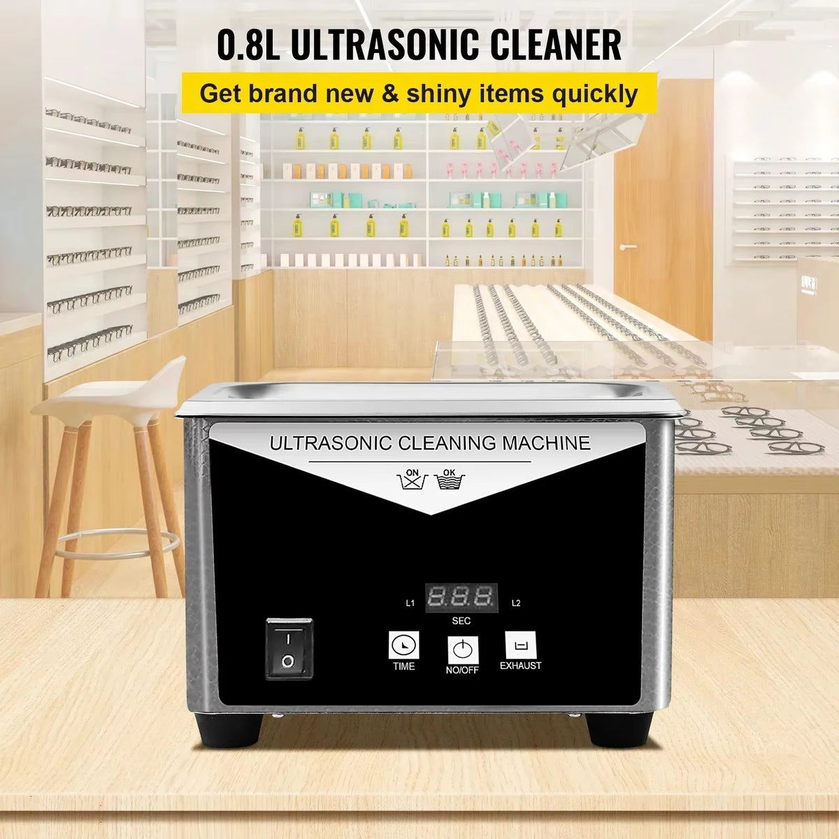 SIHAO 800ml Ultrasonic Cleaner 30W Portable Sonic Bath for Jewelry Glasses Watches Dentures Coins