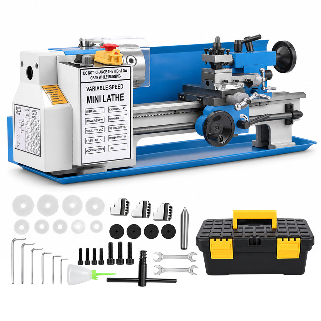 SIHAO Mini Metal Lathe Machine 550W, 7x14 Inch180x350mm Variable Speed Benchtop Lathe with 3-Jaw Chuck for Precision Metalworking, DIY Machining and Workshop Use