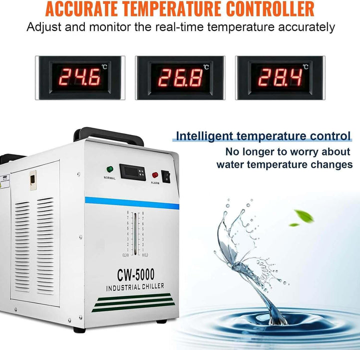 CW-5000 Industrial Water Chiller 6L Water Cooler 0.305kw 0.41hp Water Cooling System for for CNC/ 80W/100W CO2 Laser Engraving - SIHAOTEC Laser